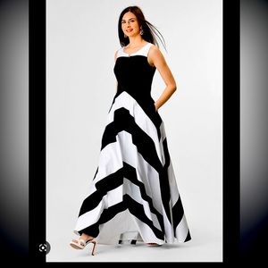 Eshakti Black and White Maxi Dress